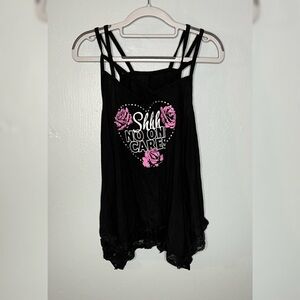 Wound Up graphic lace cami top